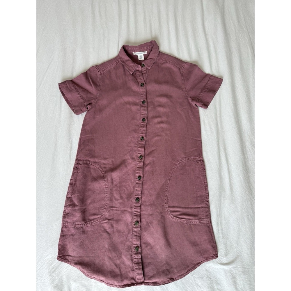 Lucky Brand Women's Shirt Dress XS Dusty Rose Pink Linen Blend Button Front Midi